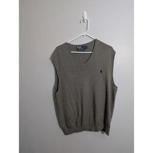 Ralph Lauren Gray Pony V Neck Logo Casual Vest Men's Size XL